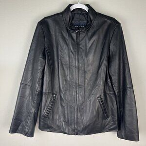 Vtg 90s Nautica Leather Jacket Soft Full Zip Moto
